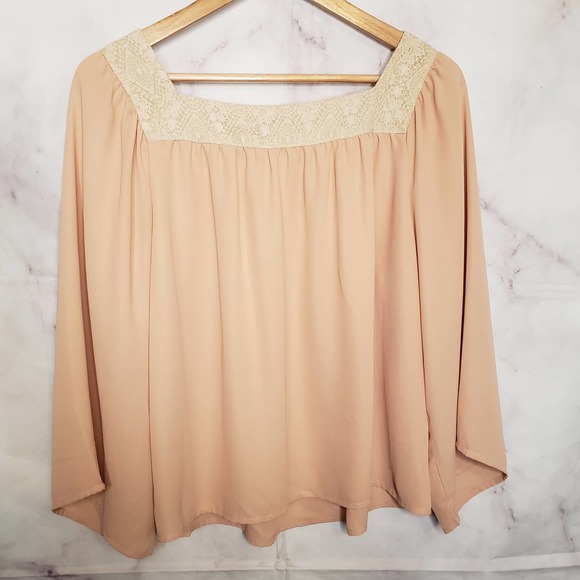 FLYING TOMATO Boho Chic Peach Embroidered Square Neck Blouse L - Picture 6 of 8